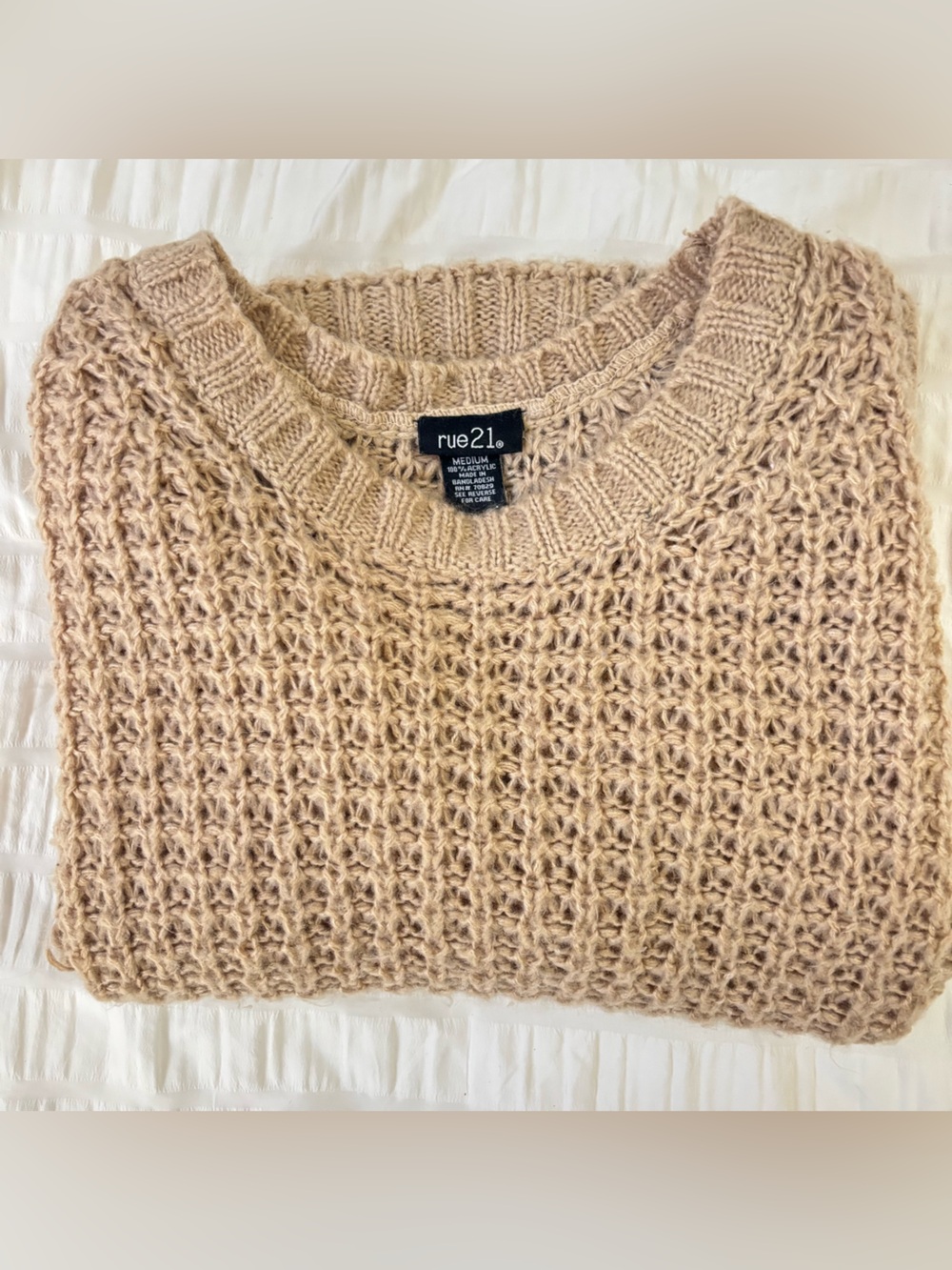 Rue21 Beige Open-Knit Crewneck Sweater